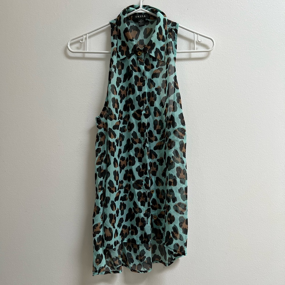 UK2LA Leopard Print Sleeveless Chiffon Top S